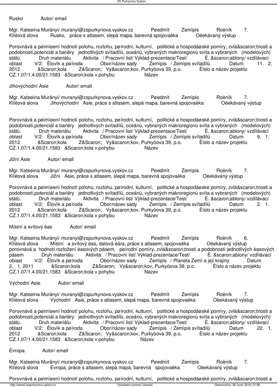 2012 Jižní Asie Klíèová slova Jižní Asie, práce s atlasem, slepá mapa, barevná spojovaèka oblast V/2: Èlovìk a pøíroda Obor/název sady Zemìpis / Zemìpis svìtadílù Datum 2. 1.