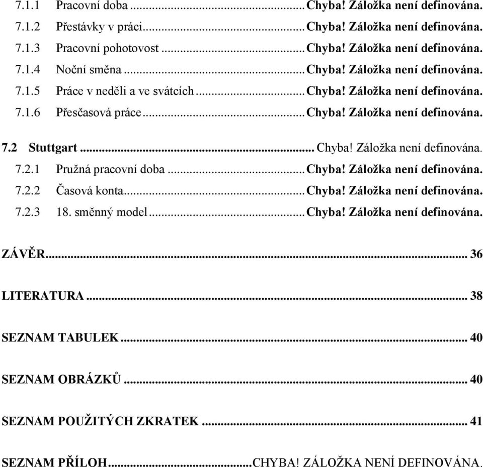 .. Chyba! Záložka není definována. 7.2.1 Pružná pracovní doba... Chyba! Záložka není definována. 7.2.2 Časová konta... Chyba! Záložka není definována. 7.2.3 18. směnný model... Chyba! Záložka není definována. ZÁVĚR.