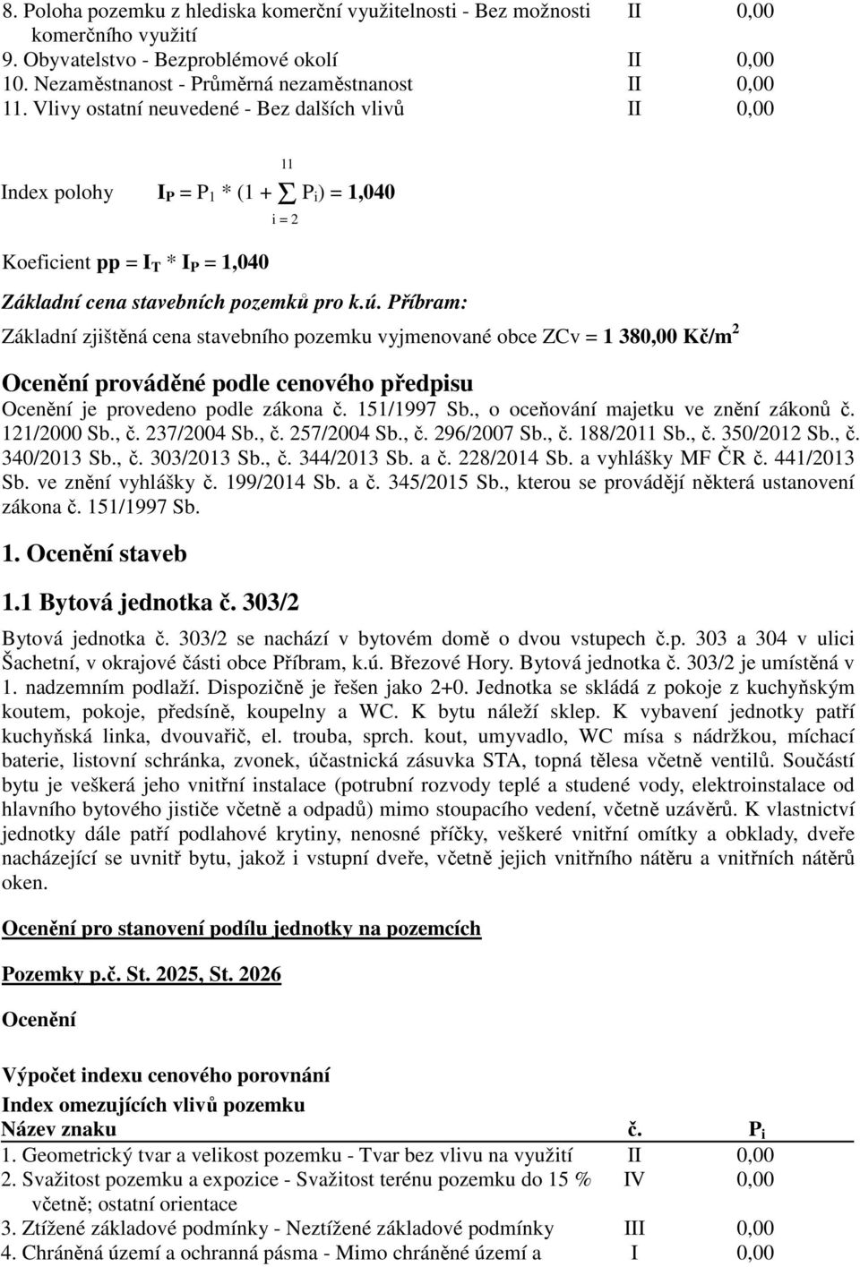 Příbram: Základní zjištěná cena stavebního pozemku vyjmenované obce ZCv = 1 380,00 Kč/m 2 Ocenění prováděné podle cenového předpisu Ocenění je provedeno podle zákona č. 151/1997 Sb.