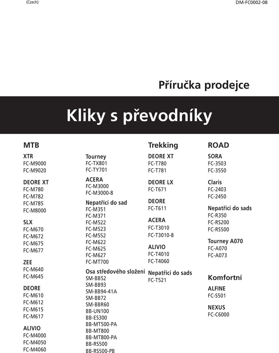 FC-M627 FC-MT700 Osa středového složení SM-BB52 SM-BB93 SM-BB94-41A SM-BB72 SM-BBR60 BB-UN100 BB-ES300 BB-MT500-PA BB-MT800 BB-MT800-PA BB-RS500 BB-RS500-PB DEORE XT FC-T780 FC-T781 DEORE LX FC-T671