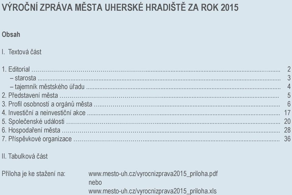 Investiční a neinvestiční akce...... 17 5. Společenské události.... 20 6. Hospodaření města.... 28 7.