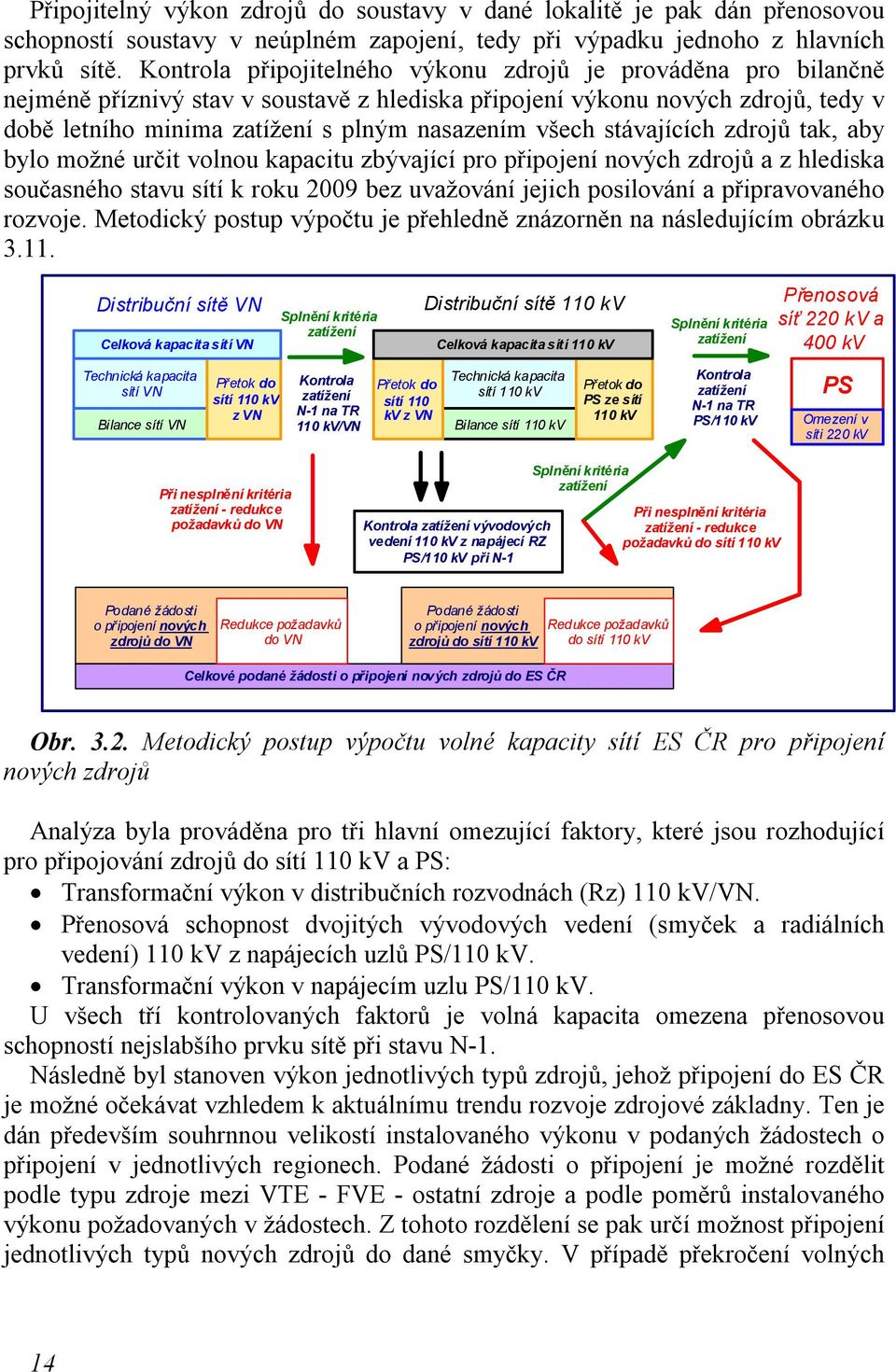 stávajících zdrojů tak, aby bylo možné určit volnou kapacitu zbývající pro připojení nových zdrojů a z hlediska současného stavu sítí k roku 2009 bez uvažování jejich posilování a připravovaného