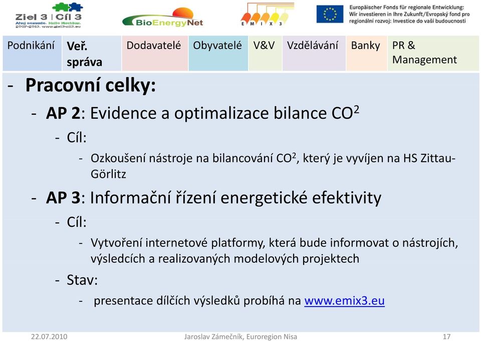 internetové platformy, která bude informovat o nástrojích, výsledcích a realizovaných modelových