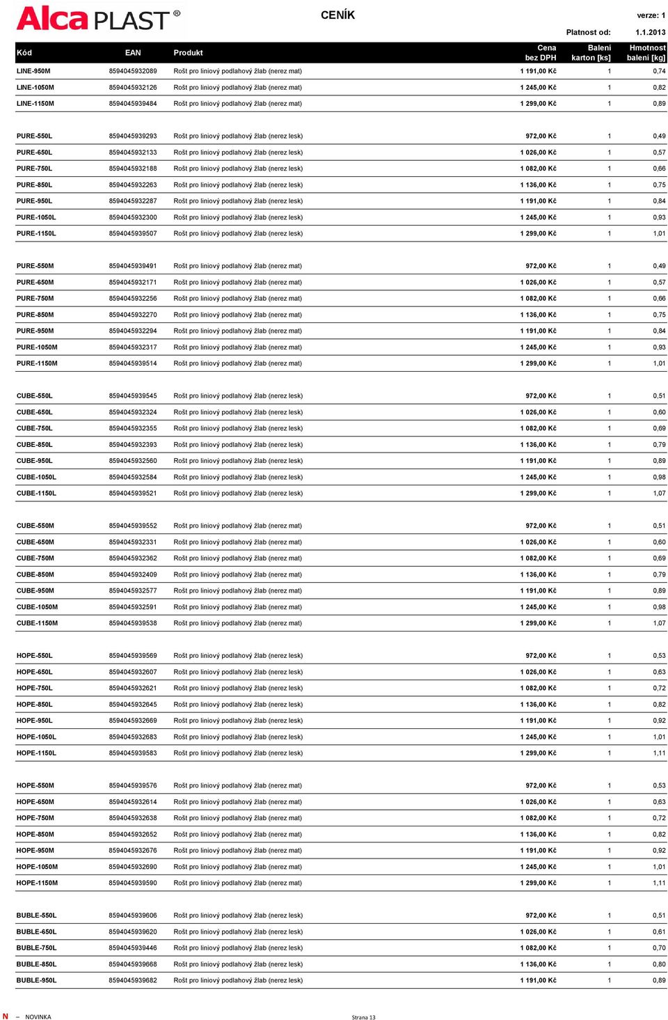 žlab (nerez lesk) 1 026,00 Kč 1 0,57 PURE-750L 8594045932188 Rošt pro liniový podlahový žlab (nerez lesk) 1 082,00 Kč 1 0,66 PURE-850L 8594045932263 Rošt pro liniový podlahový žlab (nerez lesk) 1