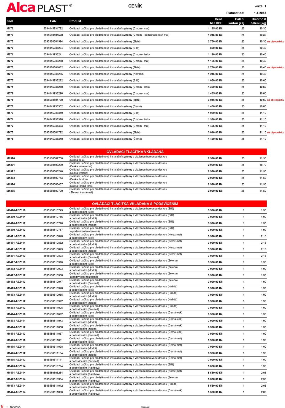 instalační systémy (Bílé) 890,00 Kč 25 10,40 M271 8594045938241 Ovládací tlačítko pro předstěnové instalační systémy (Chrom - lesk) 1 120,00 Kč 25 10,40 M272 8594045938258 Ovládací tlačítko pro