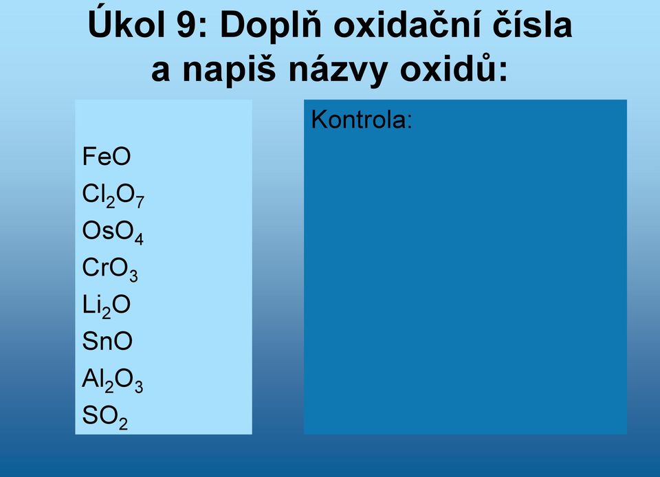 chloristý Os VIII O -II 4 Oxid osmičelý Cr VI O -II 3 Li 2I O -II Sn II O -II Al 2