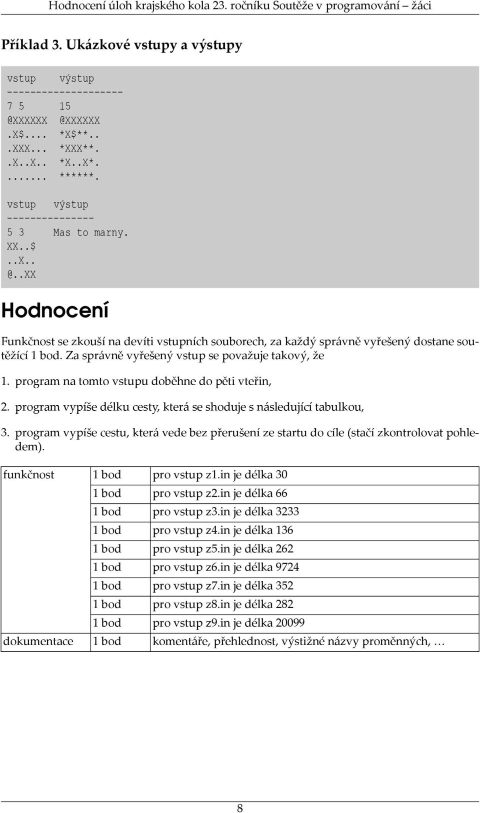 program na tomto vstupu doběhne do pěti vteřin, 2. program vypíše délku cesty, která se shoduje s následující tabulkou, 3.