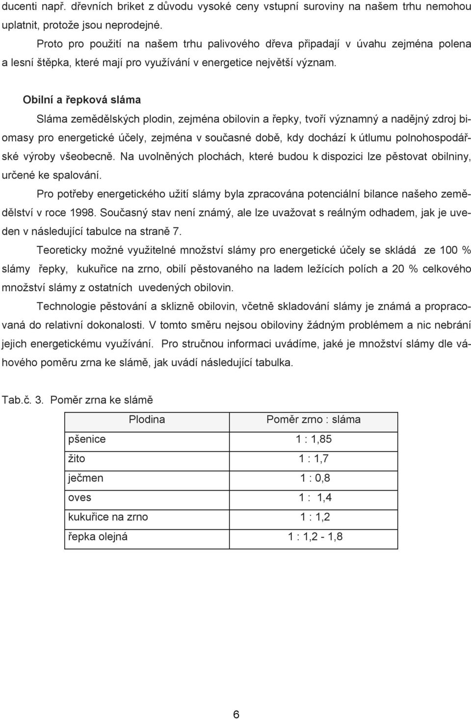 Obilní a řepková sláma Sláma zemědělských plodin, zejména obilovin a řepky, tvoří významný a nadějný zdroj biomasy pro energetické účely, zejména v současné době, kdy dochází k útlumu