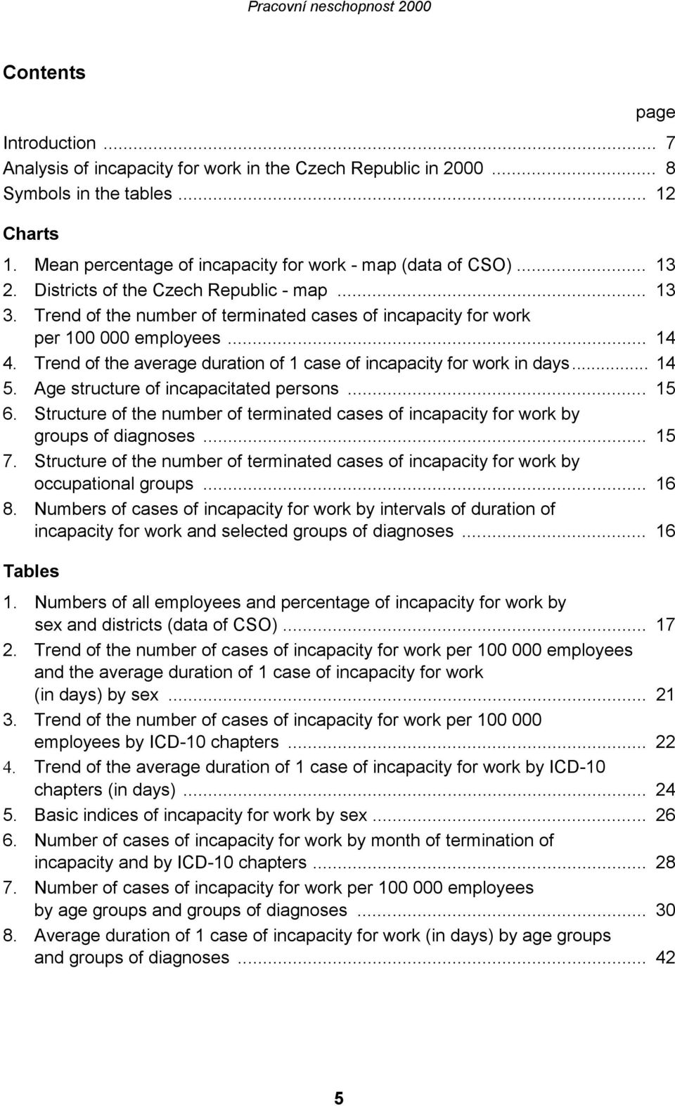 Trend of the average duration of 1 case of incapacity for work in days... 14 5. Age structure of incapacitated persons... 15 6.