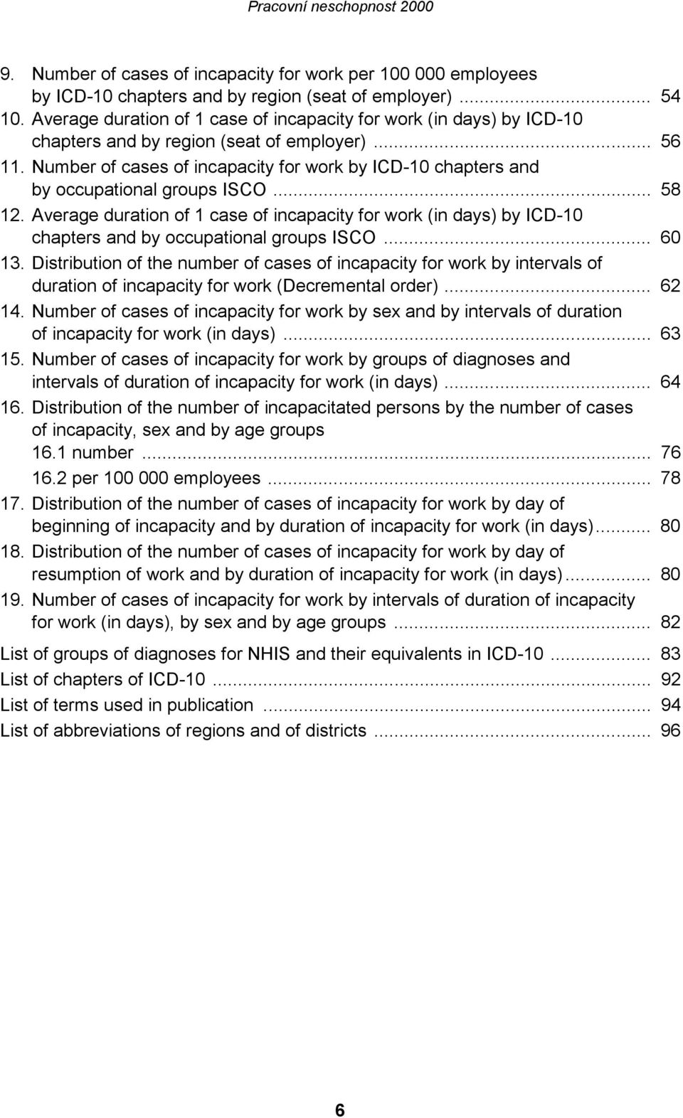 Number of cases of incapacity for work by ICD-10 chapters and by occupational groups ISCO... 58 12.