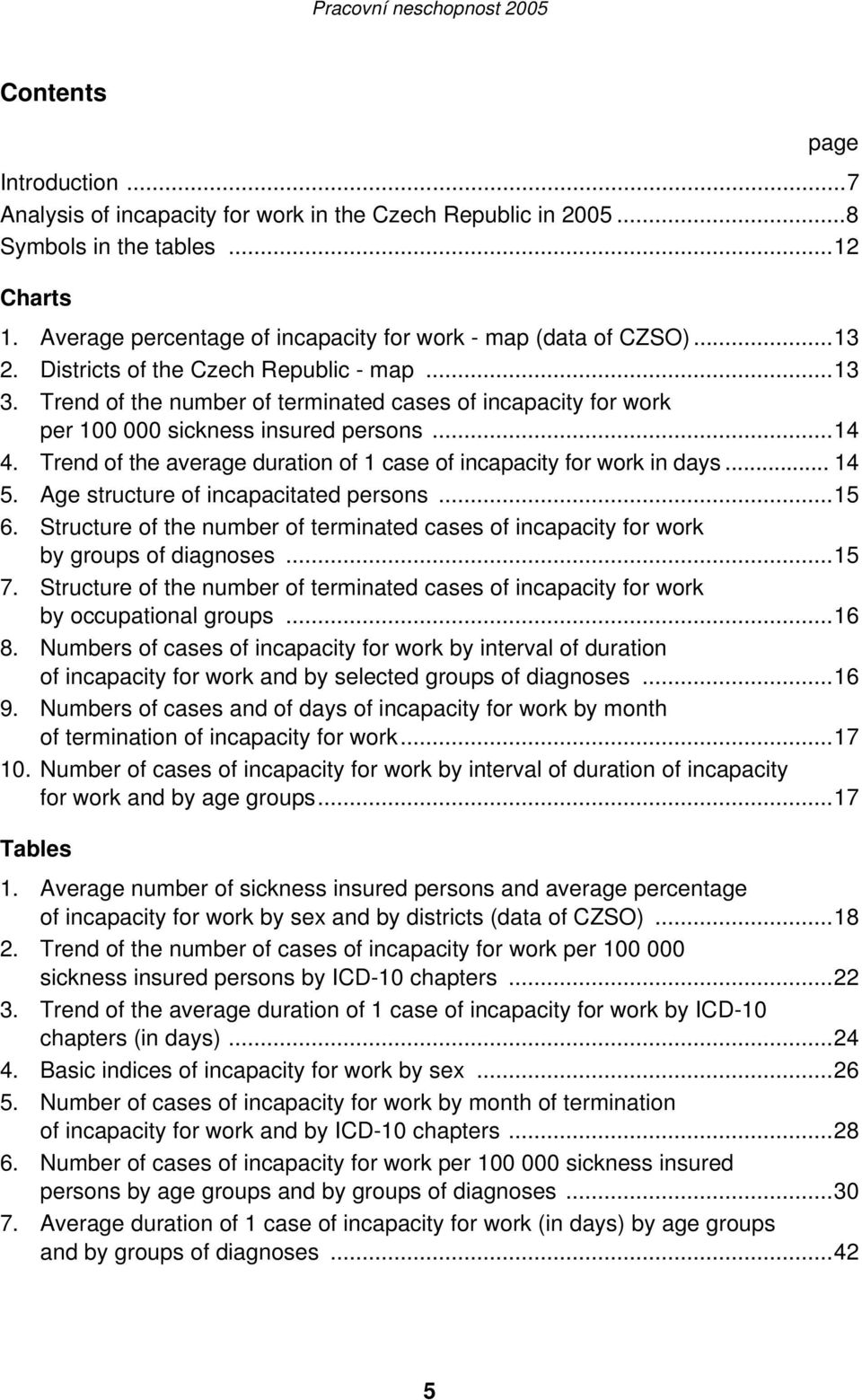 Trend of the average duration of 1 case of incapacity for work in days... 14 5. Age structure of incapacitated persons...15 6.