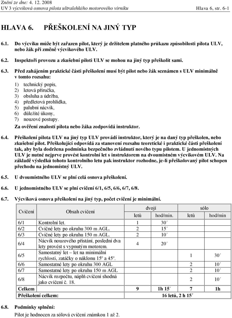 Inspektoři provozu a zkušební piloti ULV se mohou na jiný typ přeškolit sami.