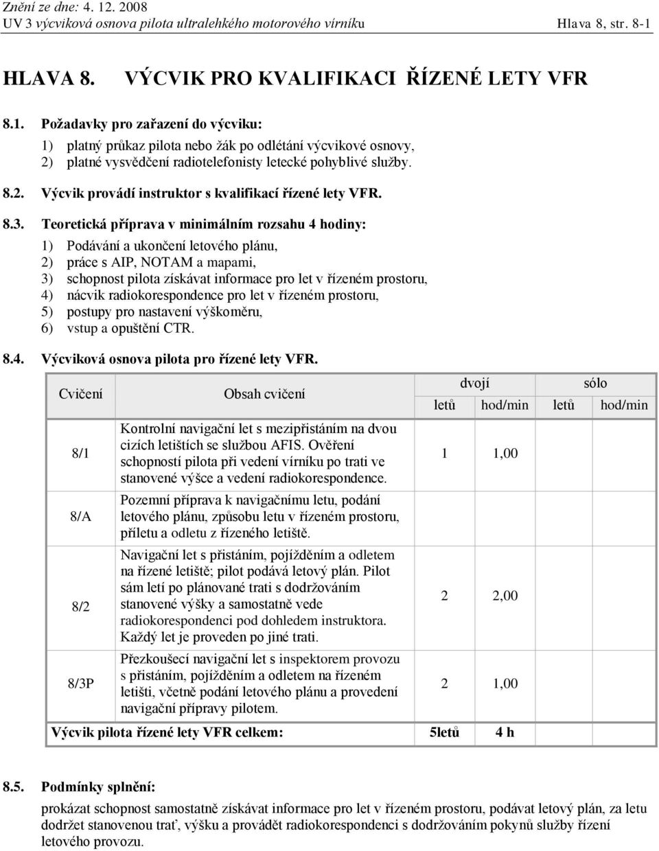 Výcvik provádí instruktor s kvalifikací řízené lety VFR.