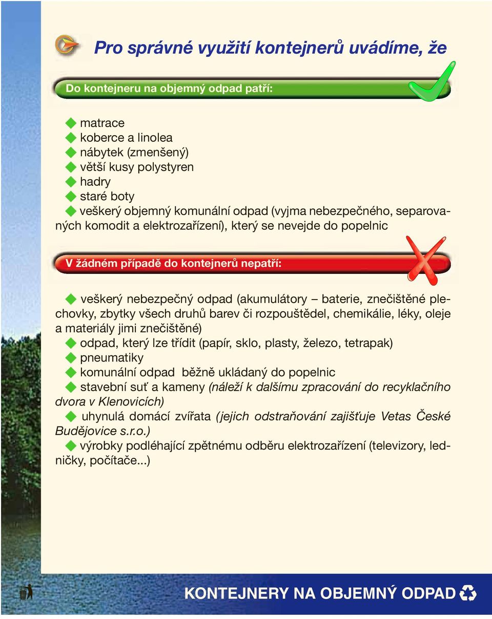 zbytky všech druhů barev či rozpouštědel, chemikálie, léky, oleje a materiály jimi znečištěné) odpad, který lze třídit (papír, sklo, plasty, železo, tetrapak) pneumatiky komunální odpad běžně