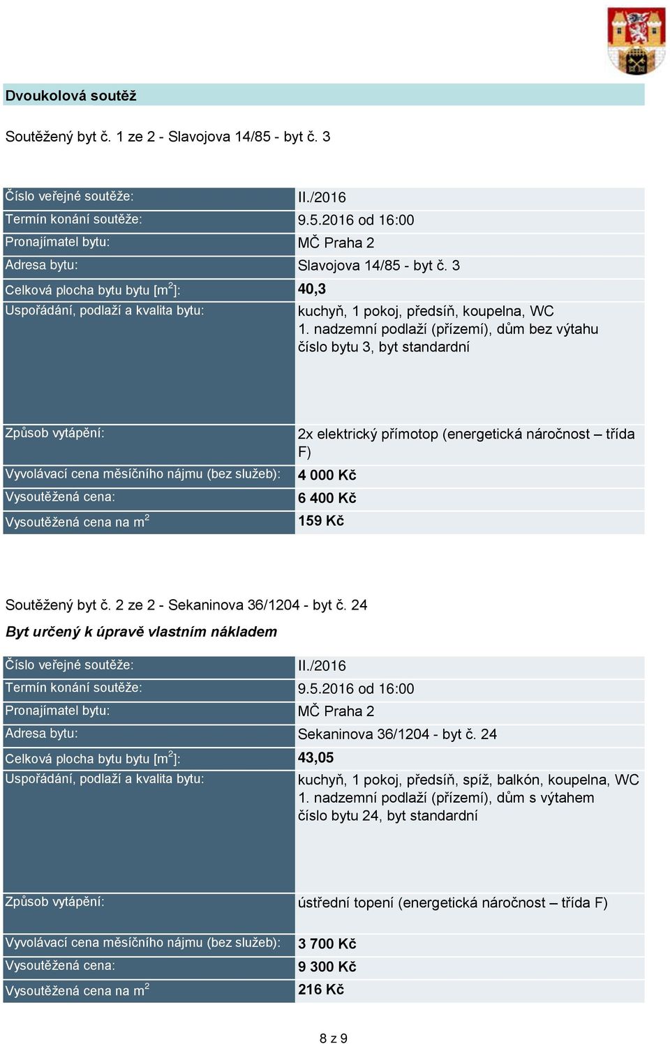 byt č. 2 ze 2 - Sekaninova 36/124 - byt č. 24 Byt určený k úpravě vlastním nákladem Sekaninova 36/124 - byt č.