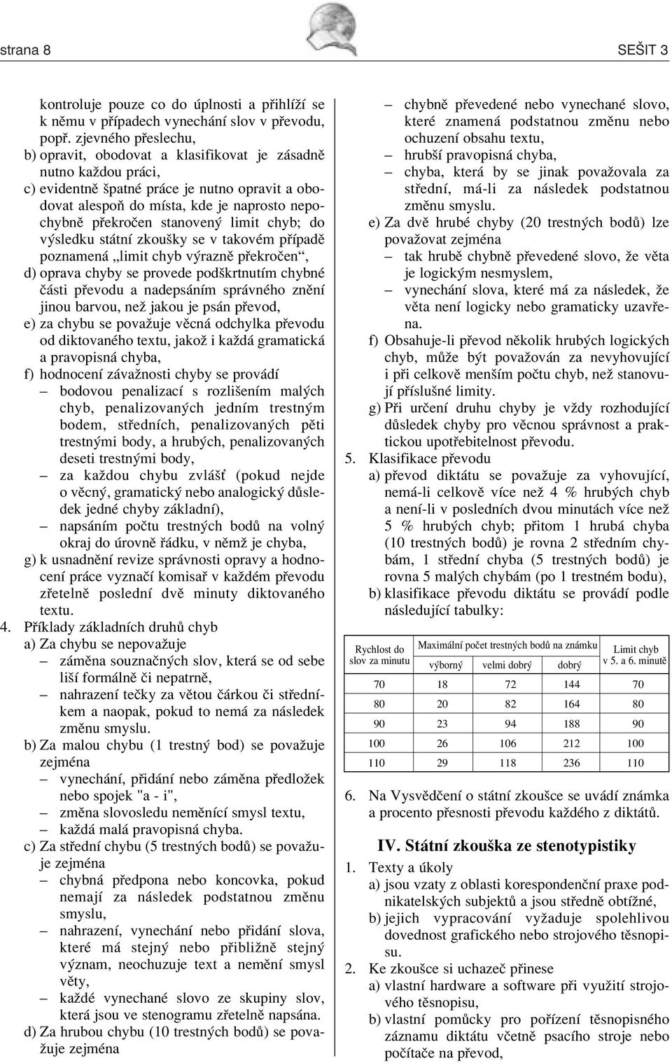 stanoven limit chyb; do v sledku st tnì zkouöky se v takovèm p ÌpadÏ poznamen Ñlimit chyb v raznï p ekroëenì, d) oprava chyby se provede podökrtnutìm chybnè Ë sti p evodu a nadeps nìm spr vnèho znïnì