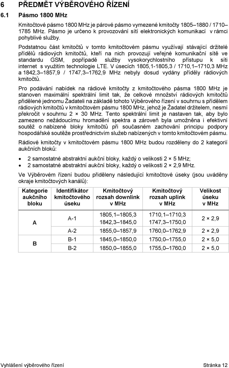 Podstatnou část kmitočtů v tomto kmitočtovém pásmu využívají stávající držitelé přídělů rádiových kmitočtů, kteří na nich provozují veřejné komunikační sítě ve standardu GSM, popřípadě služby