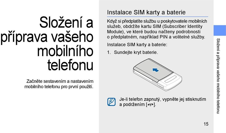 Identity Module), ve které budou načteny podrobnosti opředplatném, například PIN a volitelné služby.