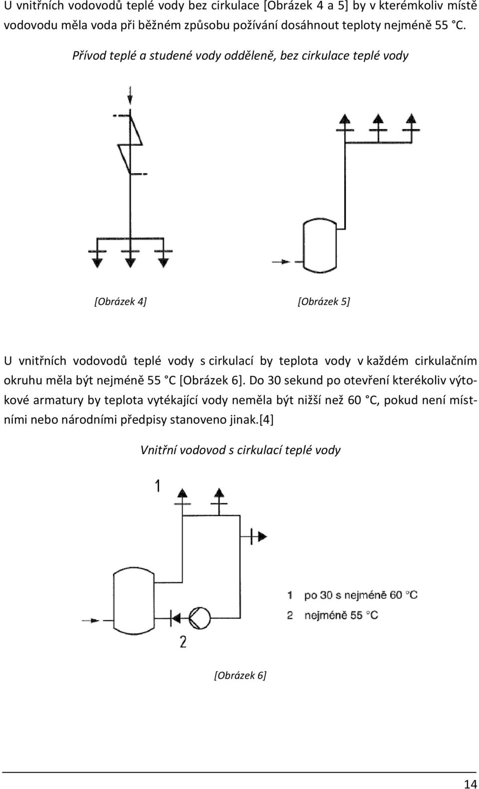 Přívod teplé a studené vody odděleně, bez cirkulace teplé vody [Obrázek 4] [Obrázek 5] U vnitřních vodovodů teplé vody s cirkulací by teplota vody v