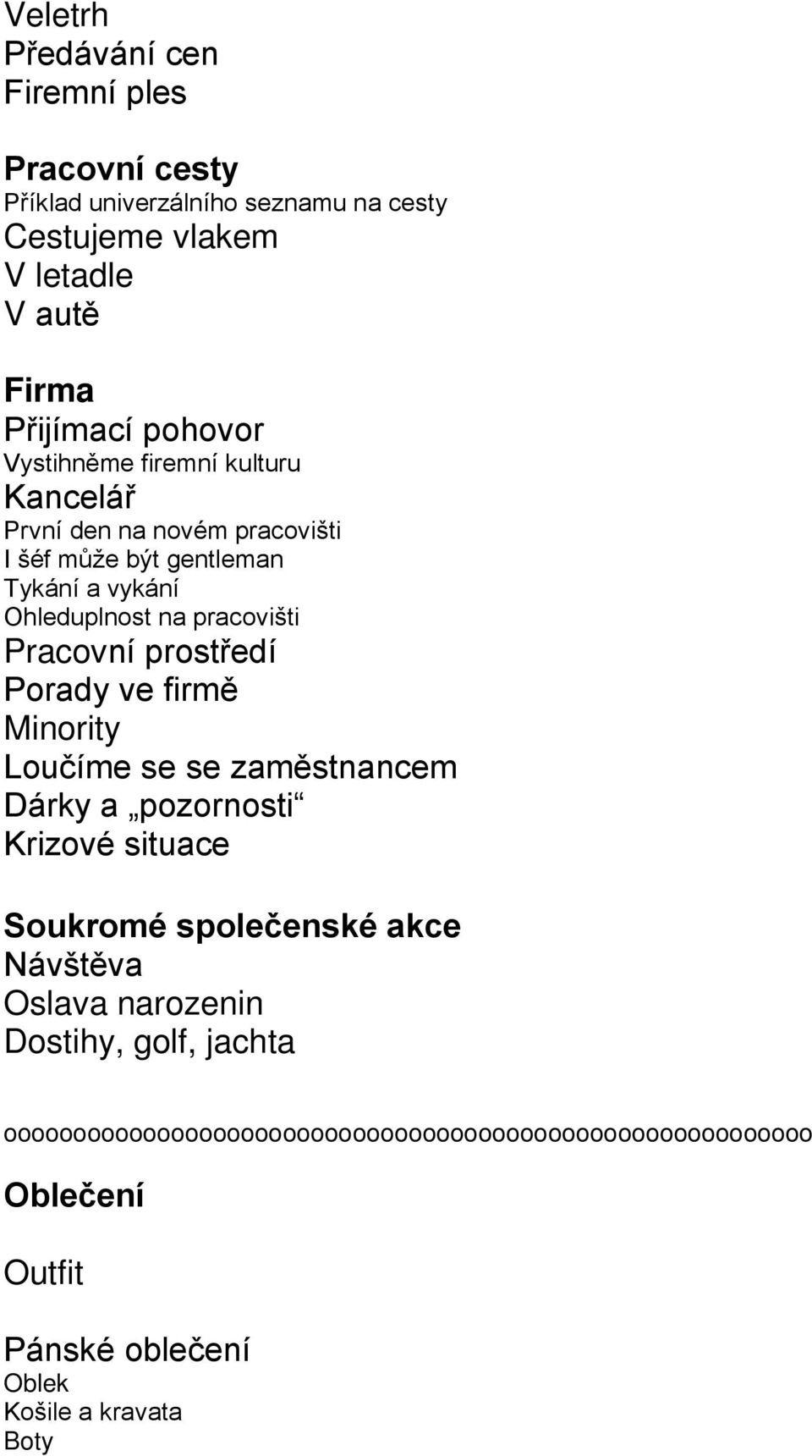 Pracovní prostředí Porady ve firmě Minority Loučíme se se zaměstnancem Dárky a pozornosti Krizové situace Soukromé společenské akce Návštěva