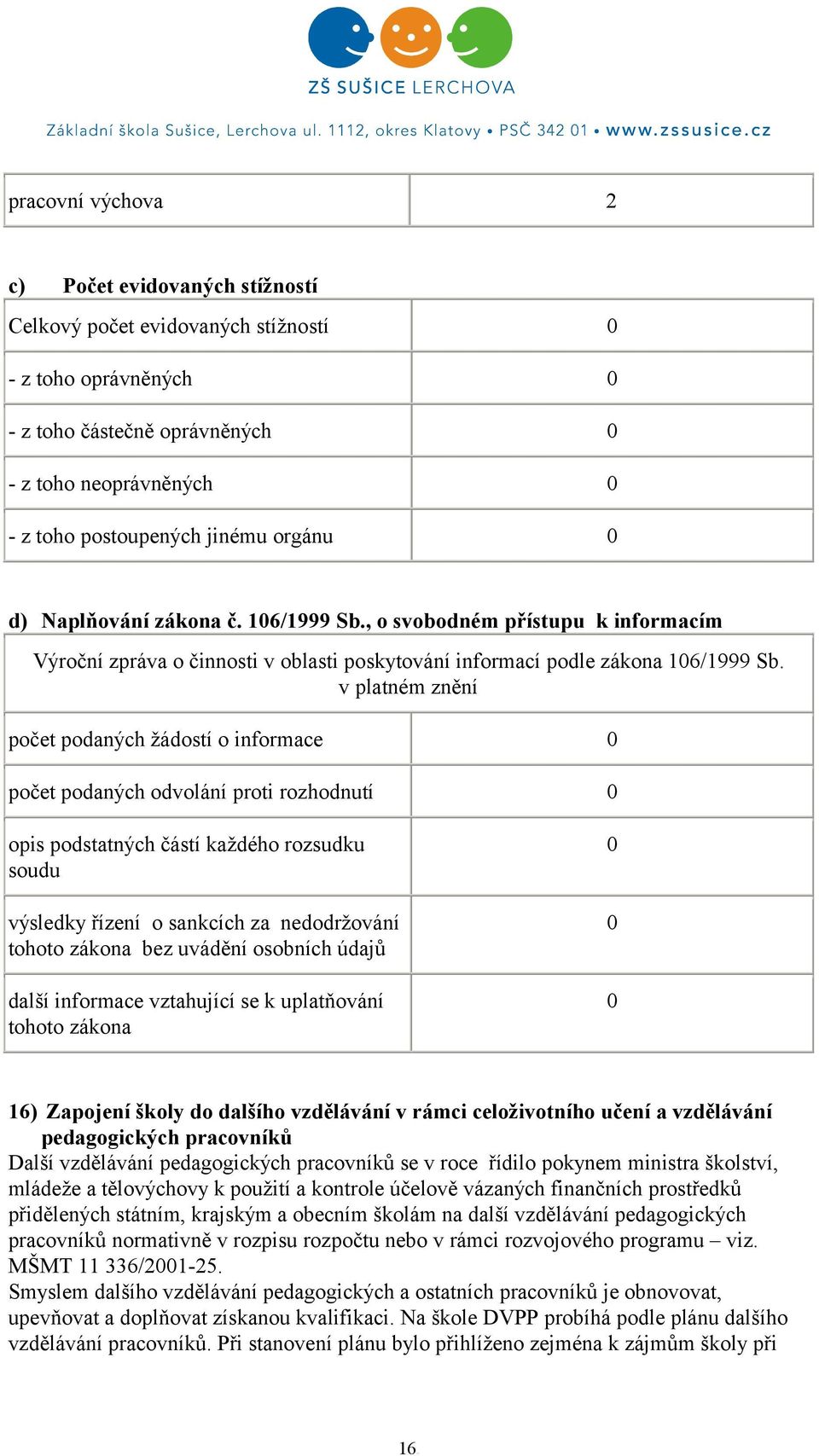 v platném znění počet podaných žádostí o informace počet podaných odvolání proti rozhodnutí opis podstatných částí každého rozsudku soudu výsledky řízení o sankcích za nedodržování tohoto zákona bez