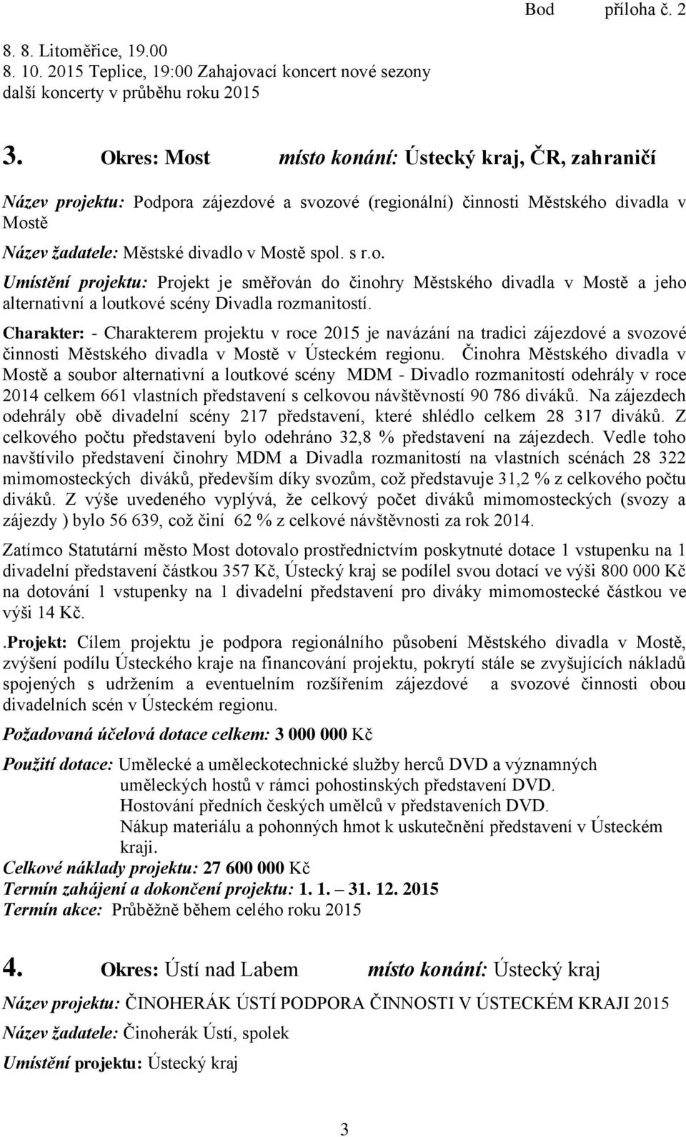 Charakter: - Charakterem projektu v roce 2015 je navázání na tradici zájezdové a svozové činnosti Městského divadla v Mostě v Ústeckém regionu.