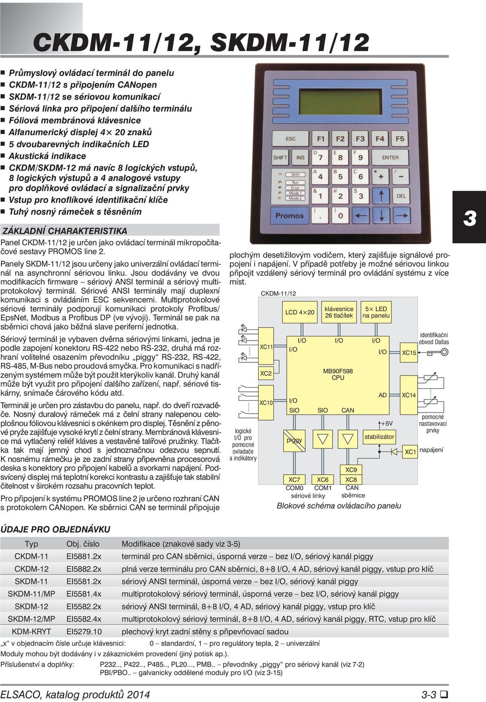 ovládací a signalizační prvky Vstup pro knoflíkové identifikační klíče Tuhý nosný rámeček s těsněním ZÁKLADNÍ CHARAKTERISTIKA Panel CKDM-11/12 je určen jako ovládací terminál mikropočítačové sestavy