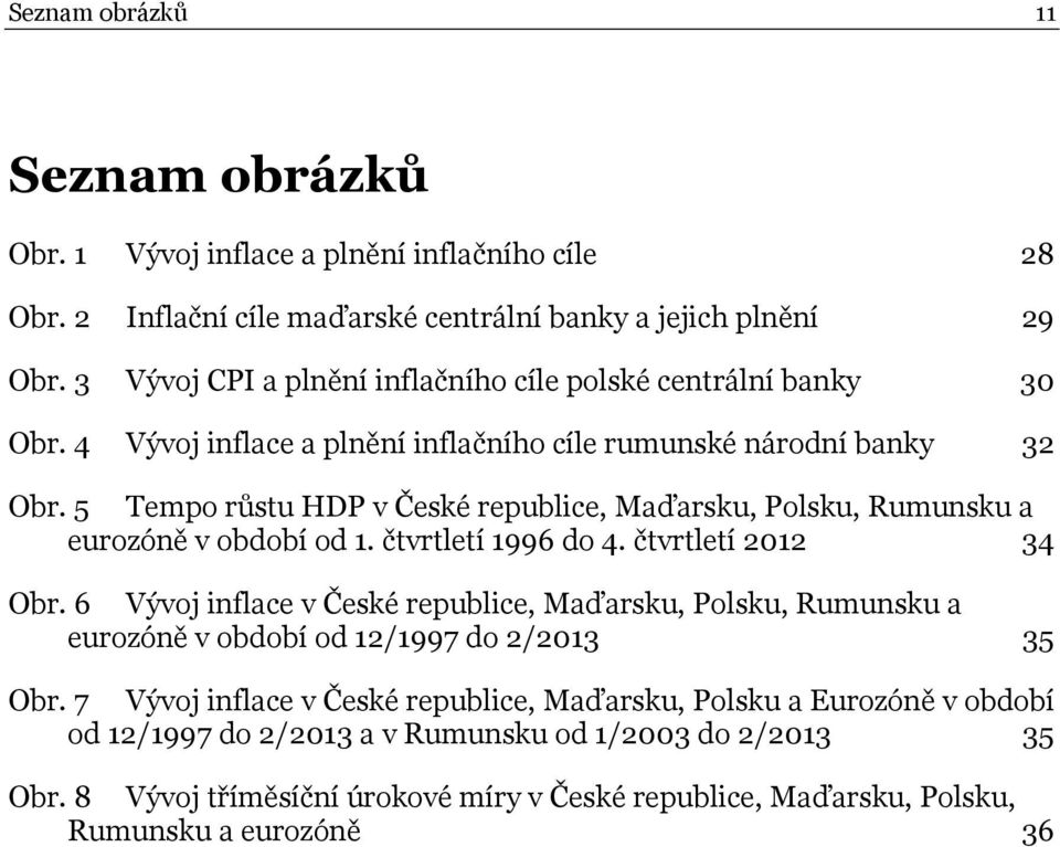 5 Tempo růstu HDP v České republice, Maďarsku, Polsku, Rumunsku a eurozóně v období od 1. čtvrtletí 1996 do 4. čtvrtletí 2012 34 Obr.