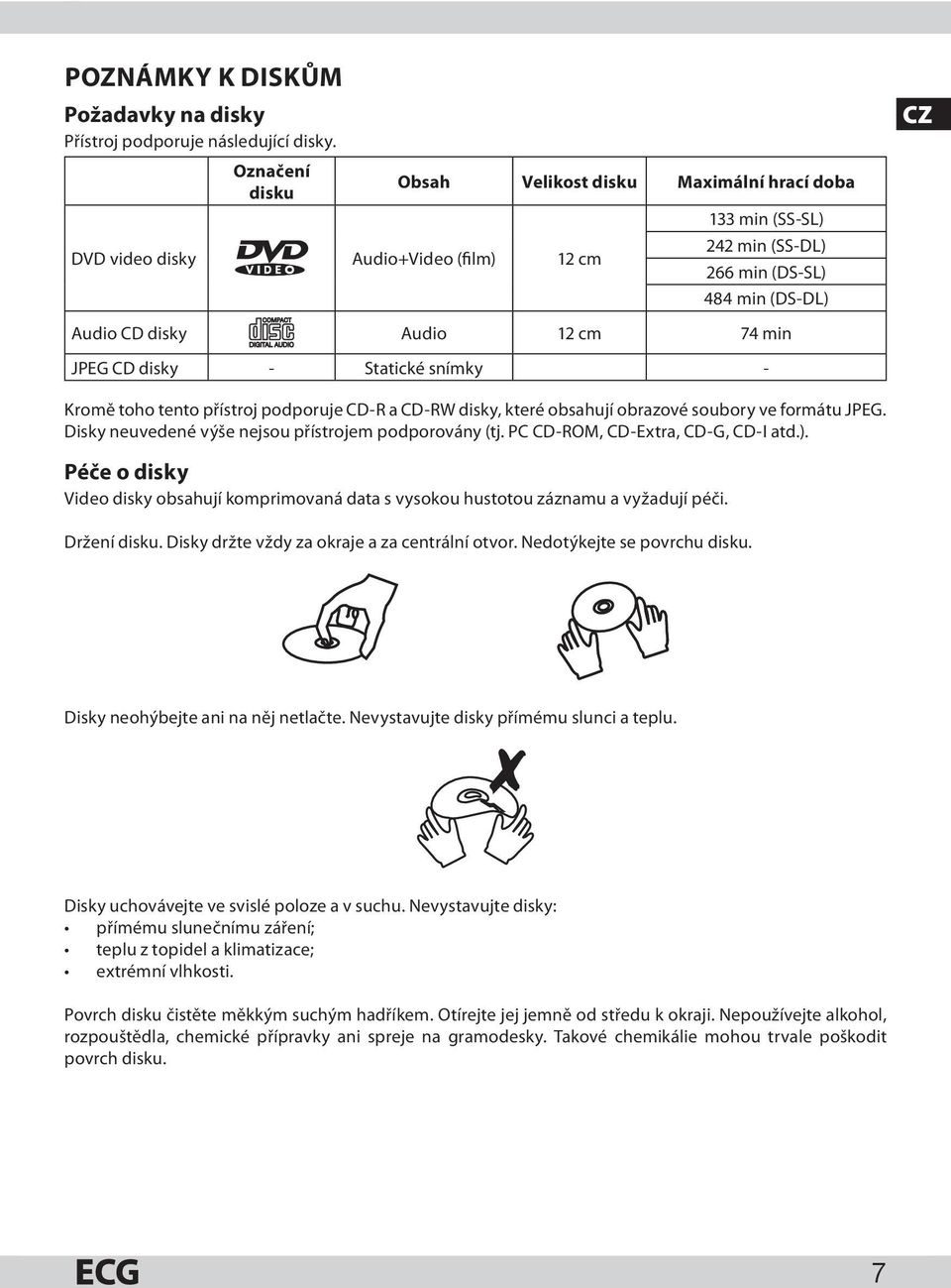 JPEG CD disky - Statické snímky - CZ Kromě toho tento přístroj podporuje CD-R a CD-RW disky, které obsahují obrazové soubory ve formátu JPEG. Disky neuvedené výše nejsou přístrojem podporovány (tj.