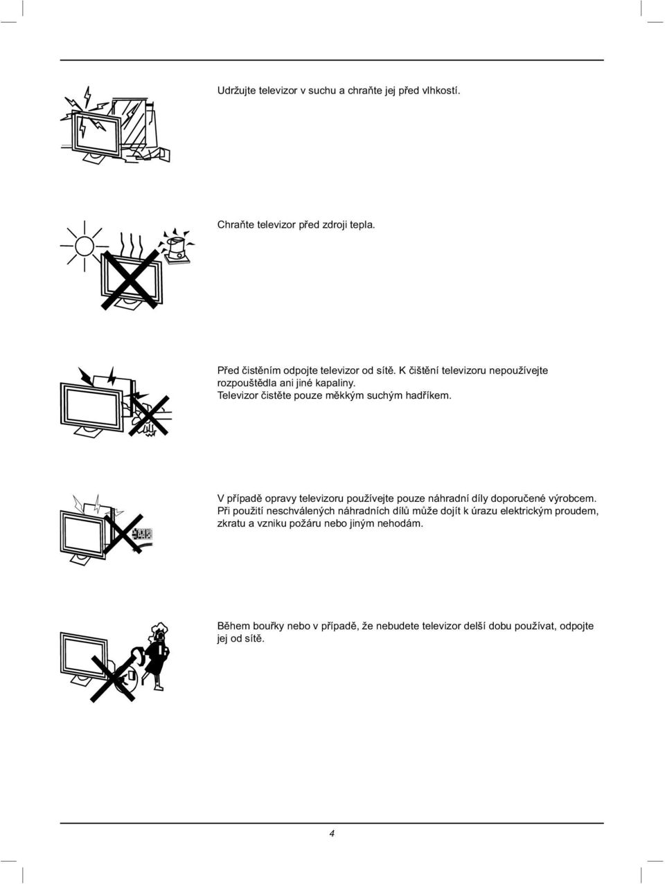 V případě opravy televizoru používejte pouze náhradní díly doporučené výrobcem.