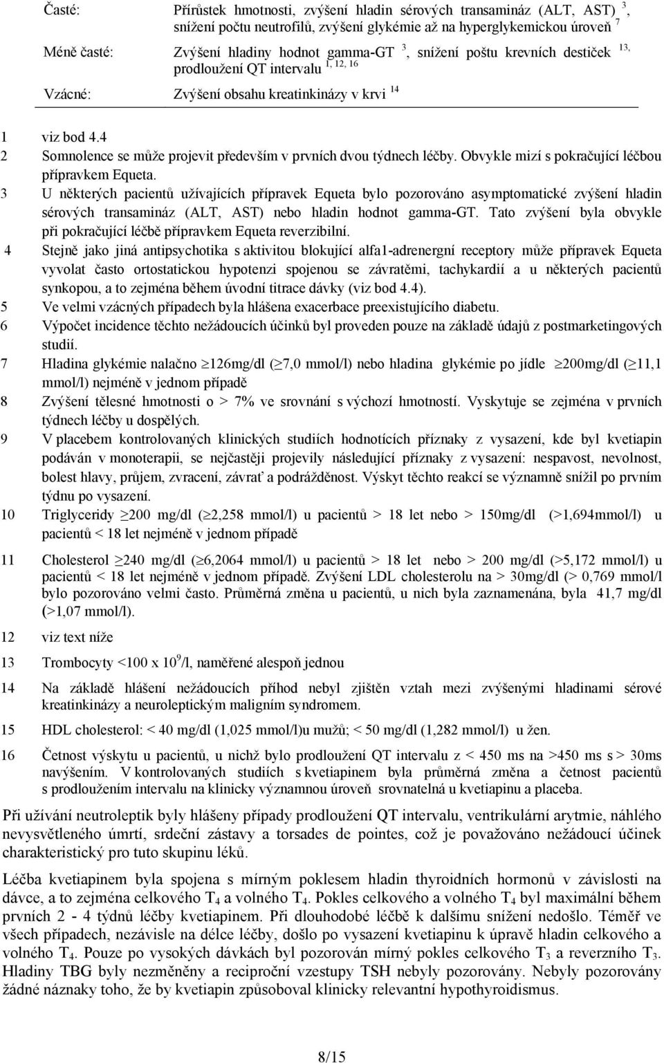 4 2 Somnolence se může projevit především v prvních dvou týdnech léčby. Obvykle mizí s pokračující léčbou přípravkem Equeta.