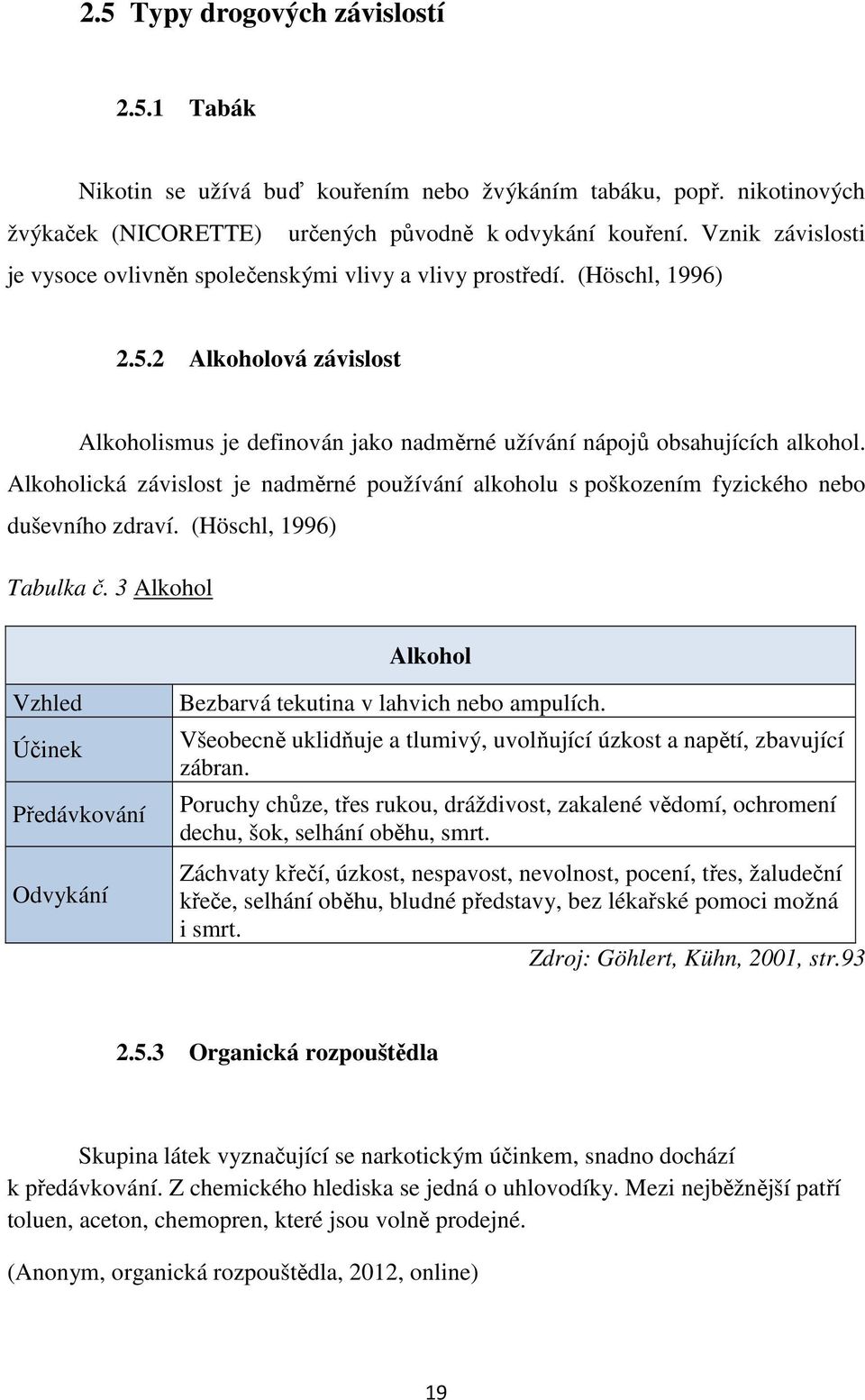 Alkoholická závislost je nadměrné používání alkoholu s poškozením fyzického nebo duševního zdraví. (Höschl, 1996) Tabulka č.