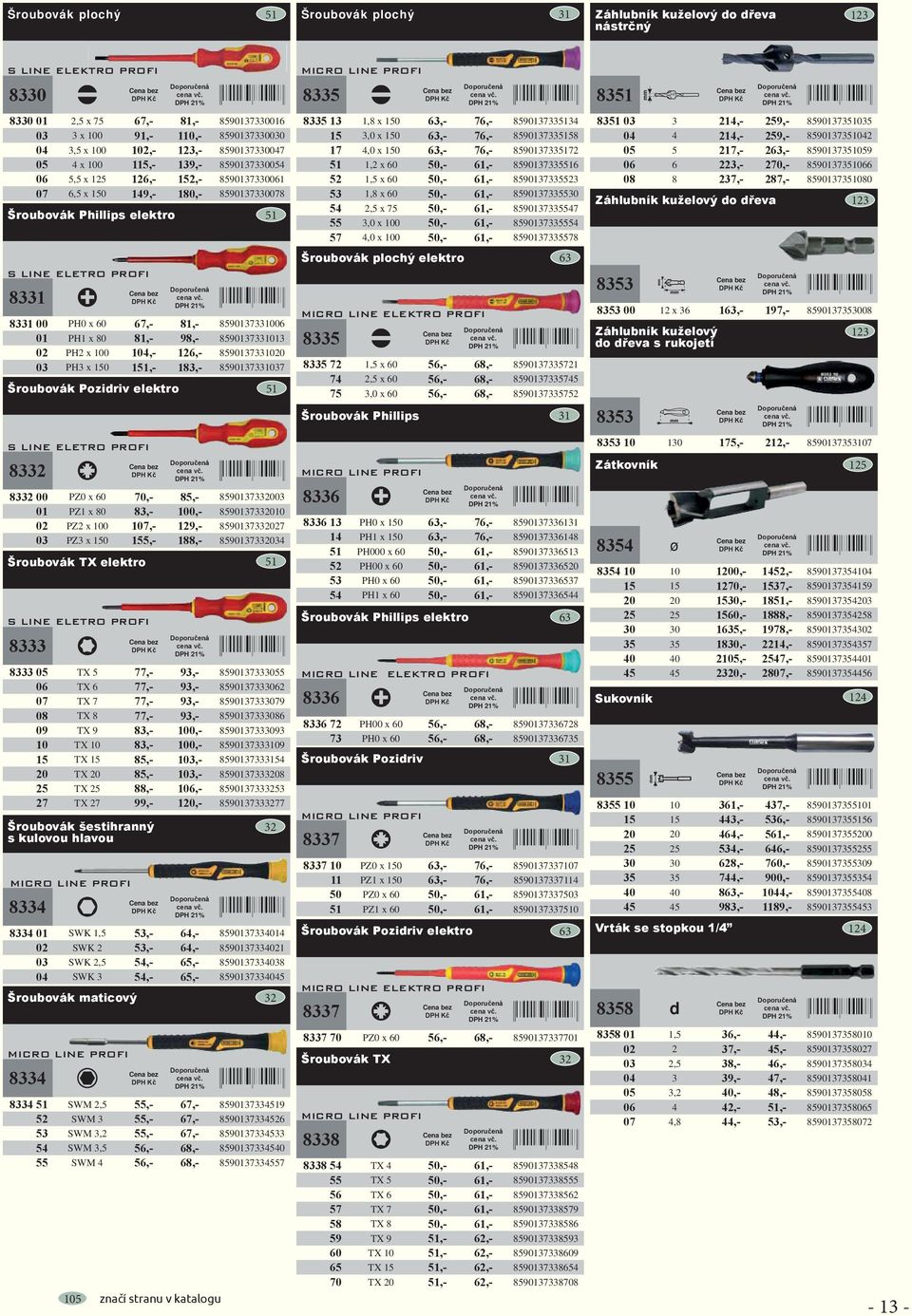 00 PH0 x 60 67,- 81,- 8590137331006 01 PH1 x 80 81,- 98,- 8590137331013 02 PH2 x 100 104,- 126,- 8590137331020 03 PH3 x 150 151,- 183,- 8590137331037 Šroubovák Pozidriv elektro S LINE ELETRO PROFI