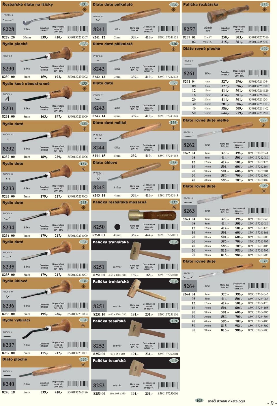 4 159,- 192,- 8590137230002 Rydlo kosé oboustranné 133 PROFIL 1 8231 šířka 8231 00 8 163,- 197,- 8590137231009 Rydlo duté 133 8242 šířka 8242 13 3 339,- 410,- 8590137242135 Dláto duté 136 PROFIL 7