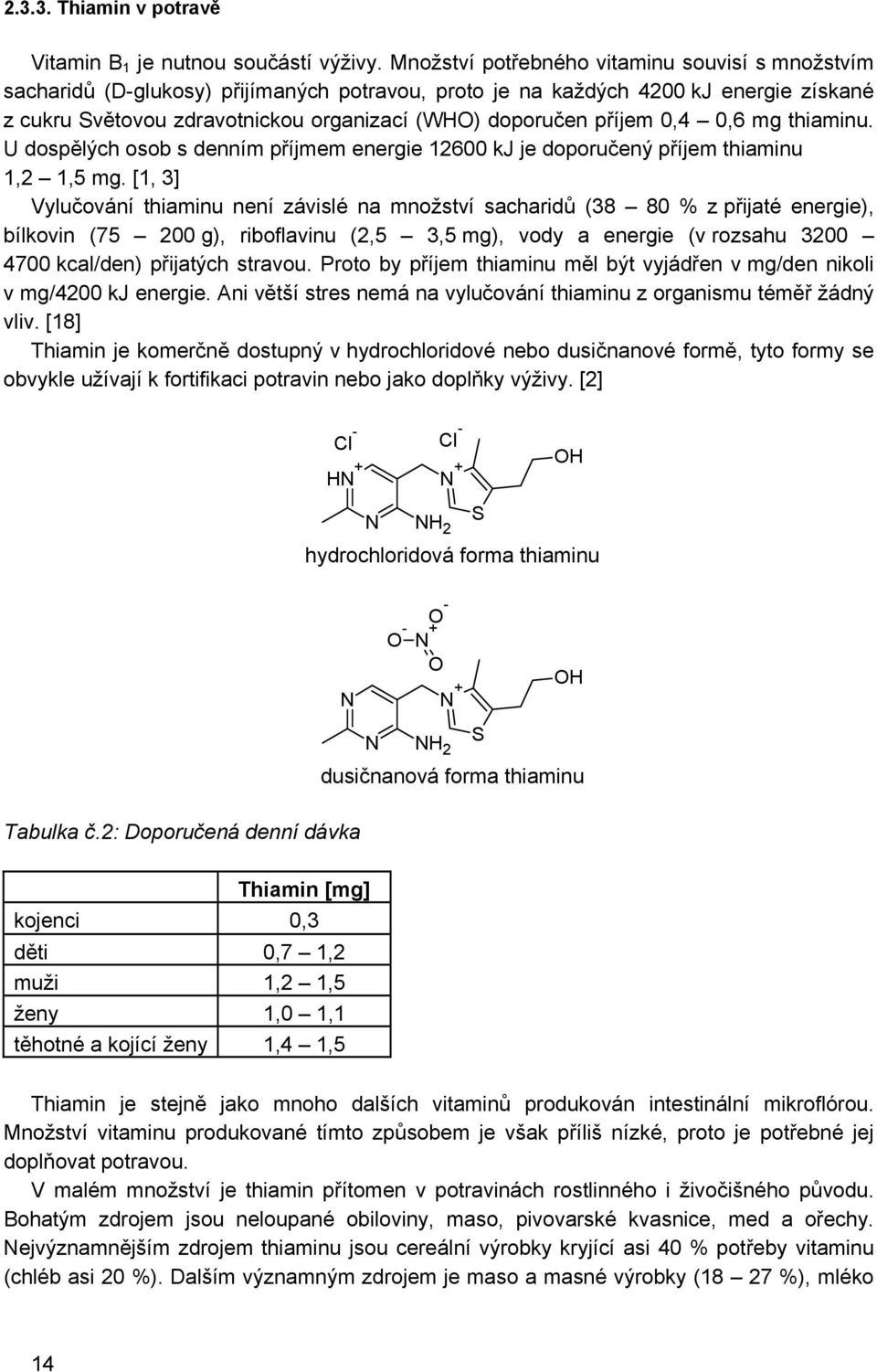 příjem 0,4 0,6 mg thiaminu. U dospělých osob s denním příjmem energie 12600 kj je doporučený příjem thiaminu 1,2 1,5 mg.