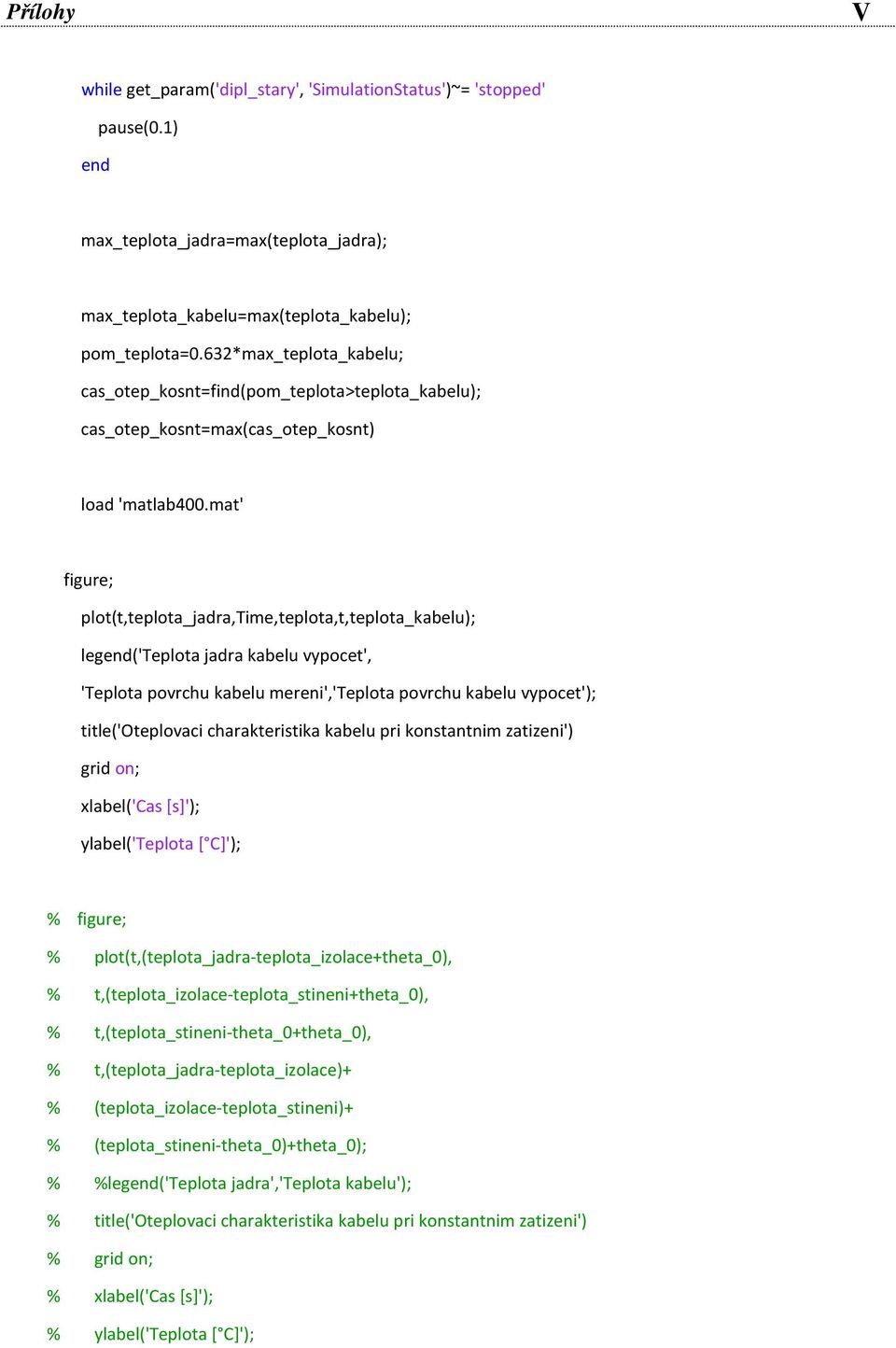 mat' figure; plot(t,teplota_jadra,time,teplota,t,teplota_kabelu); legend('teplota jadra kabelu vypocet', 'Teplota povrchu kabelu mereni','teplota povrchu kabelu vypocet'); title('oteplovaci