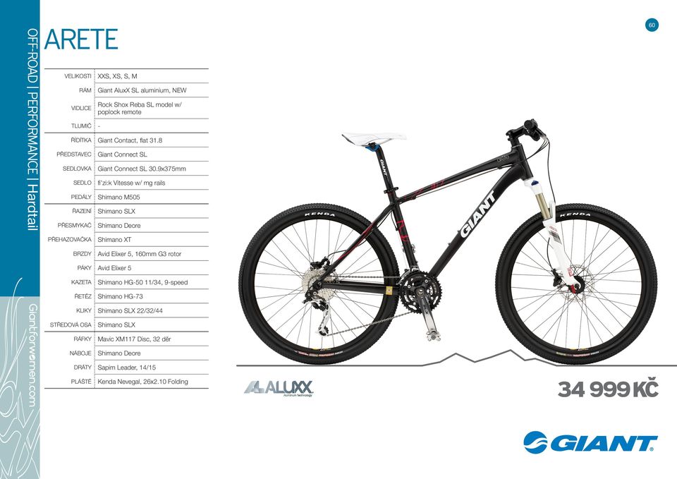 9x375mm fi zi:k Vitesse w/ mg rails Shimano M505 Shimano SLX Shimano Deore 60 PŘEHAZOVAČKA BRZDY Shimano XT Avid Elixer 5, 160mm G3 rotor PÁKY Avid Elixer