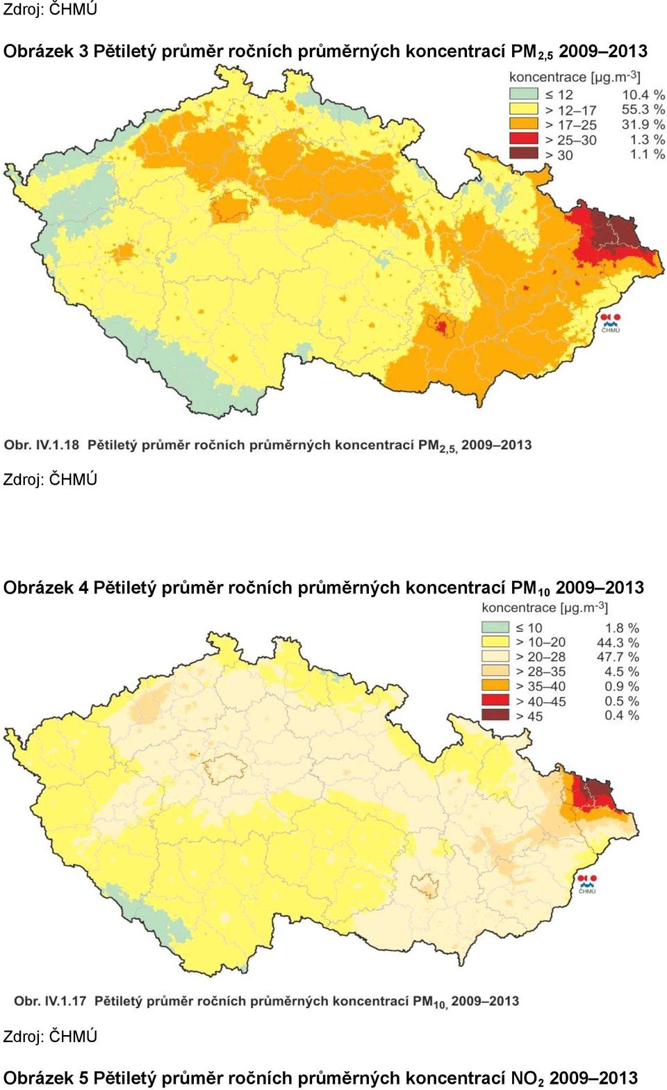 průměr ročních průměrných koncentrací PM 10 2009 2013 Zdroj: