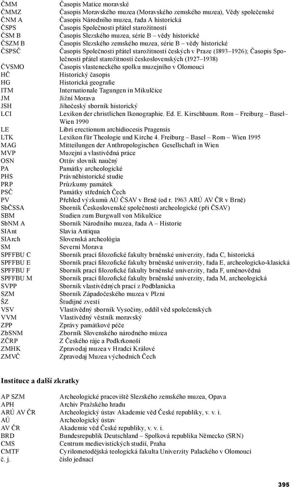 Časopis Společnosti přátel starožitností československých (1927 1938) ČVSMO Časopis vlasteneckého spolku muzejního v Olomouci HČ Historický časopis HG Historická geografie ITM Internationale Tagungen