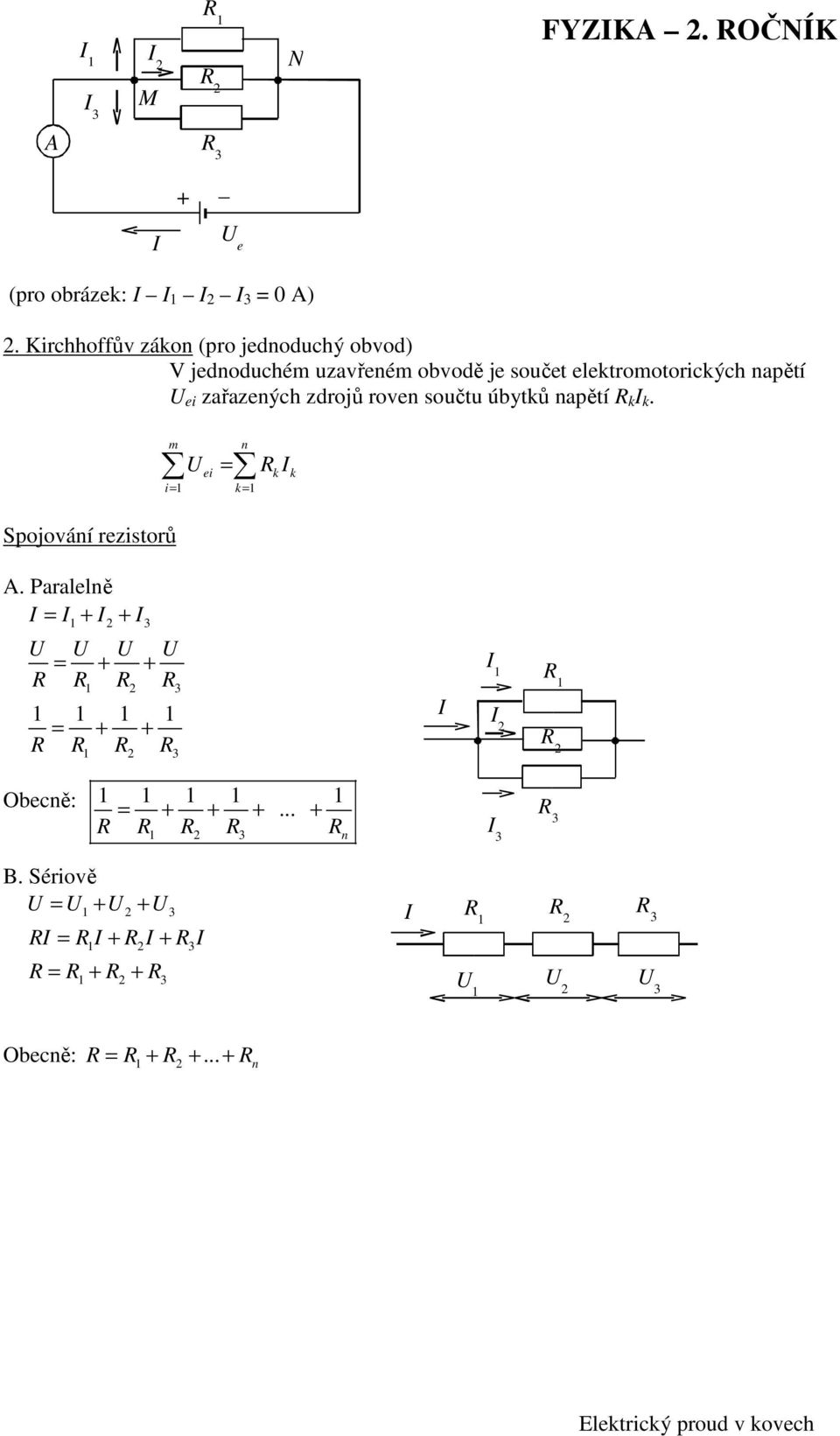 elektromotorických napětí U ei zařazených zdrojů roven součtu úbytků napětí k k.