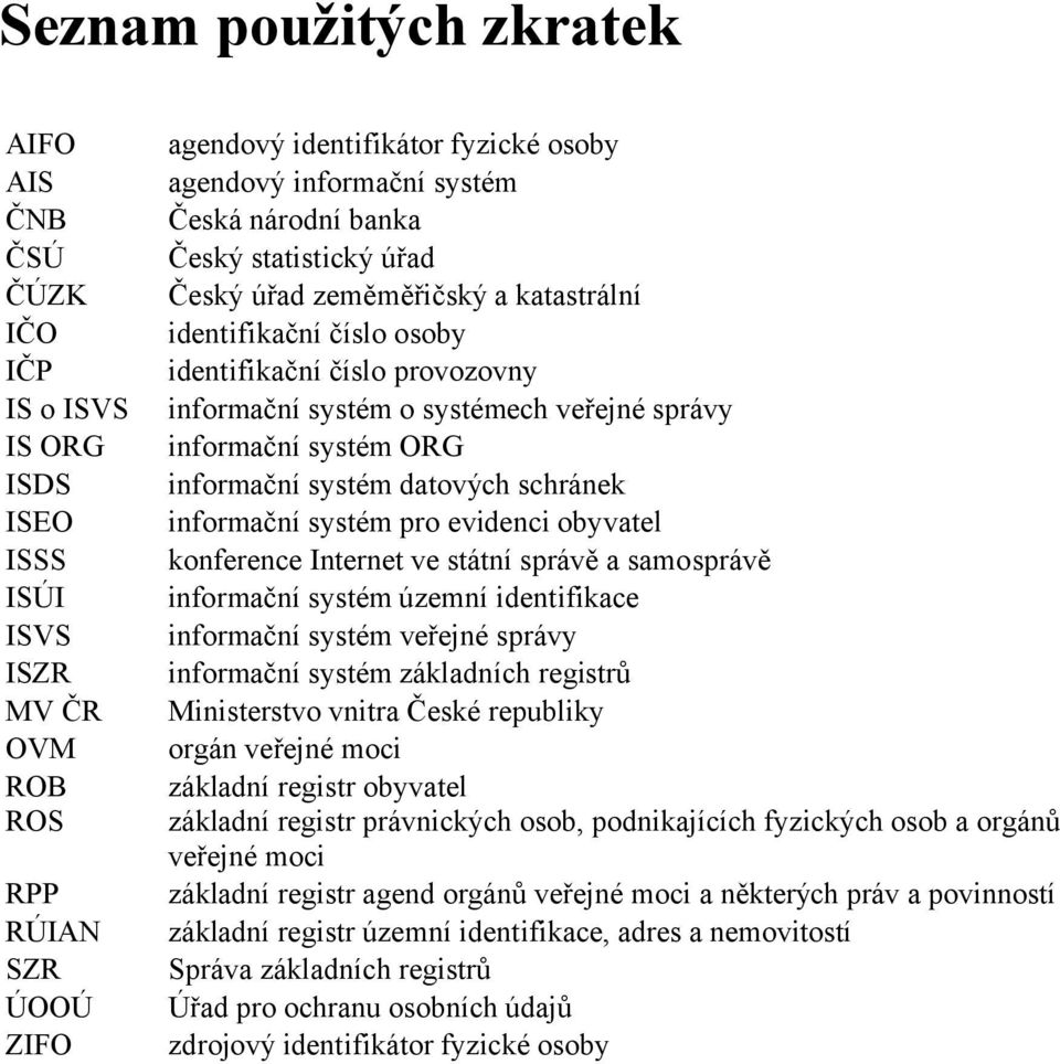 správy informační systém ORG informační systém datových schránek informační systém pro evidenci obyvatel konference Internet ve státní správě a samosprávě informační systém územní identifikace