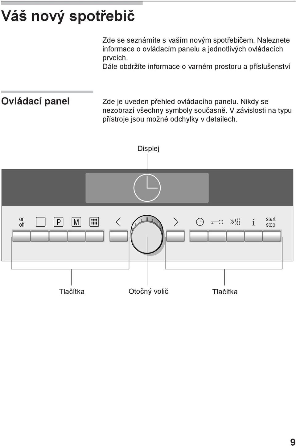 Dále obdržíte informace o varném prostoru a příslušenství Ovládací panel Zde je uveden přehled