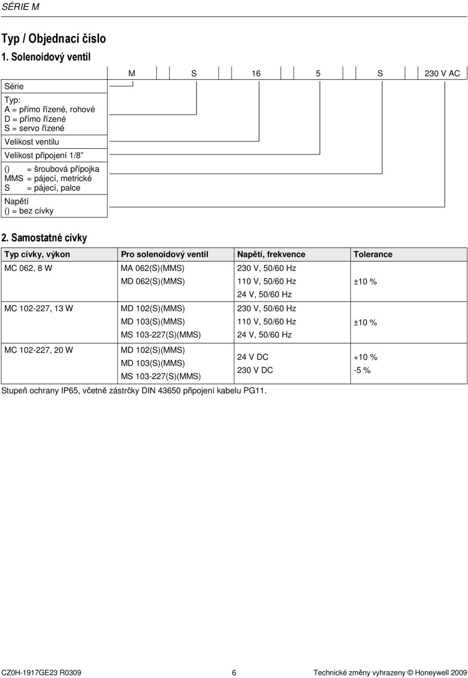 Napětí () = bez cívky M S 16 5 S 230 V AC 2.