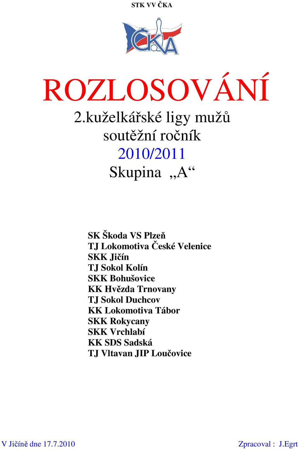 Lokomotiva České Velenice SKK Jičín TJ Sokol Kolín SKK Bohušovice KK Hvězda