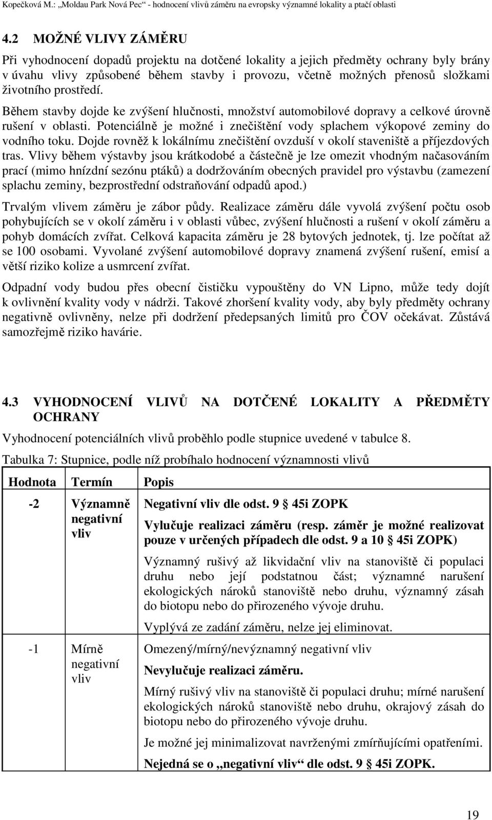 Potenciálně je možné i znečištění vody splachem výkopové zeminy do vodního toku. Dojde rovněž k lokálnímu znečištění ovzduší v okolí staveniště a příjezdových tras.