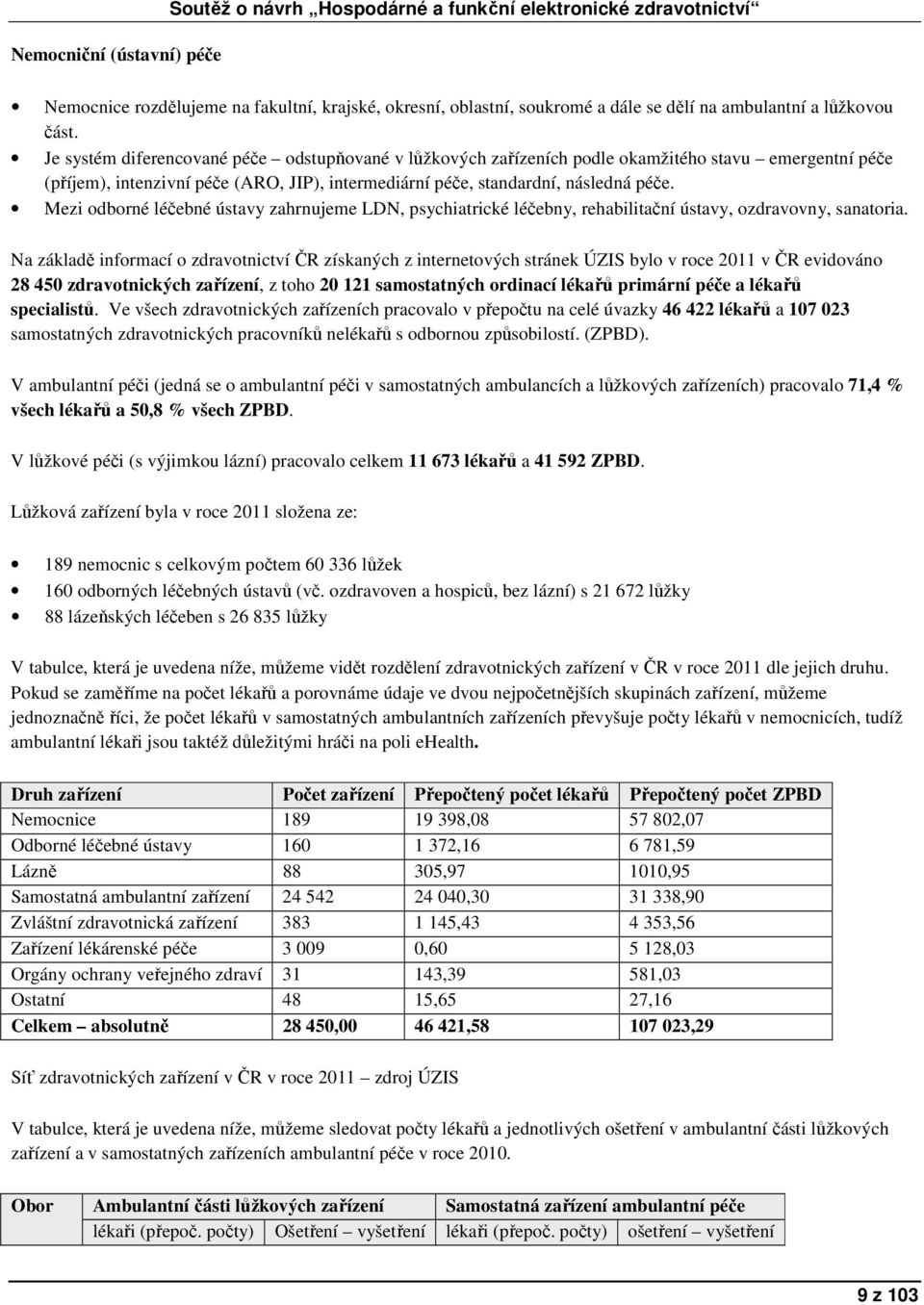 Je systém diferencované péče odstupňované v lůžkových zařízeních podle okamžitého stavu emergentní péče (příjem), intenzivní péče (ARO, JIP), intermediární péče, standardní, následná péče.