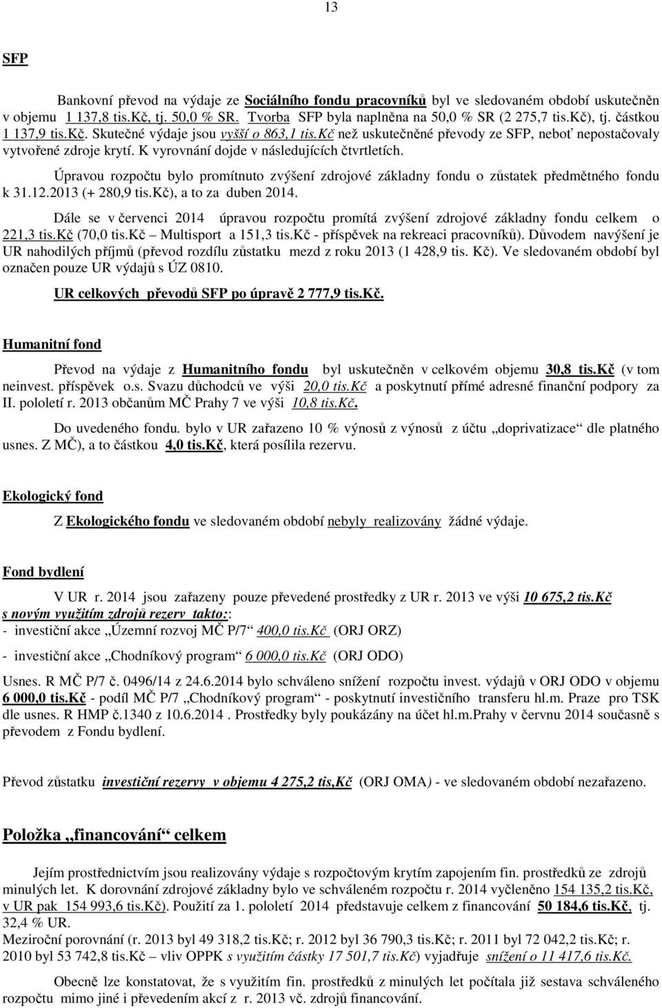 Úpravou rozpočtu bylo promítnuto zvýšení zdrojové základny fondu o zůstatek předmětného fondu k 31.12.2013 (+ 280,9 tis.kč), a to za duben 2014.