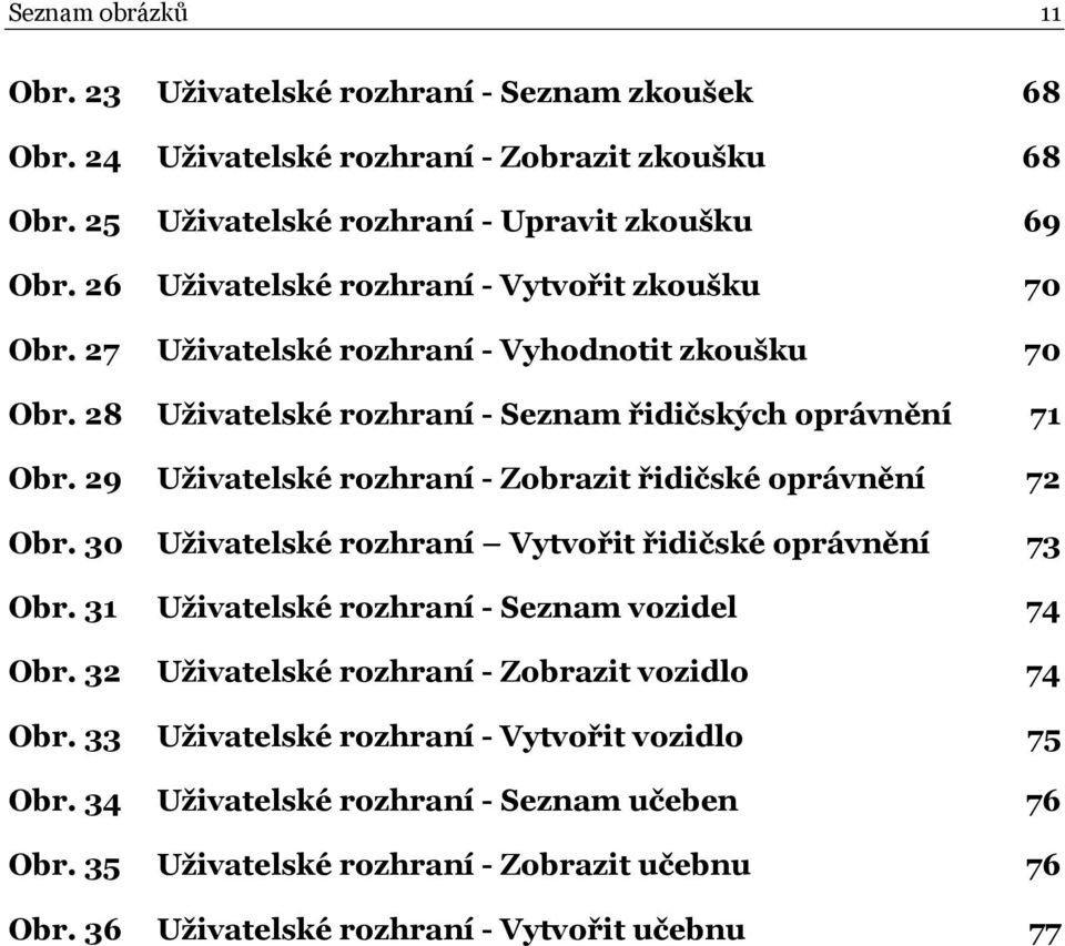 29 Uživatelské rozhraní - Zobrazit řidičské oprávnění 72 Obr. 30 Uživatelské rozhraní Vytvořit řidičské oprávnění 73 Obr. 31 Uživatelské rozhraní - Seznam vozidel 74 Obr.