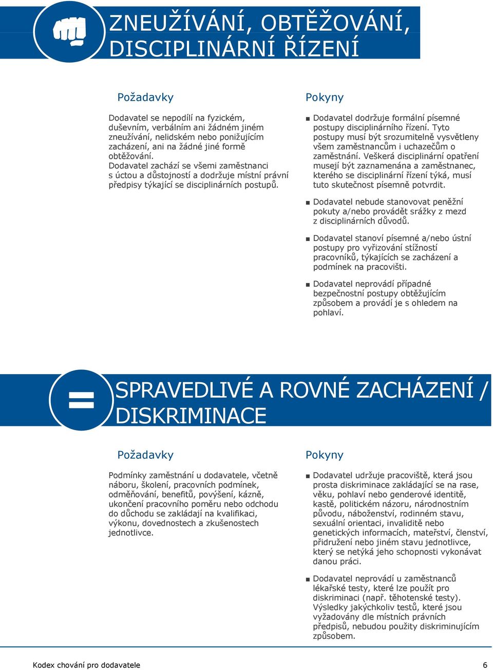 Dodavatel dodržuje formální písemné postupy disciplinárního řízení. Tyto postupy musí být srozumitelně vysvětleny všem zaměstnancům i uchazečům o zaměstnání.