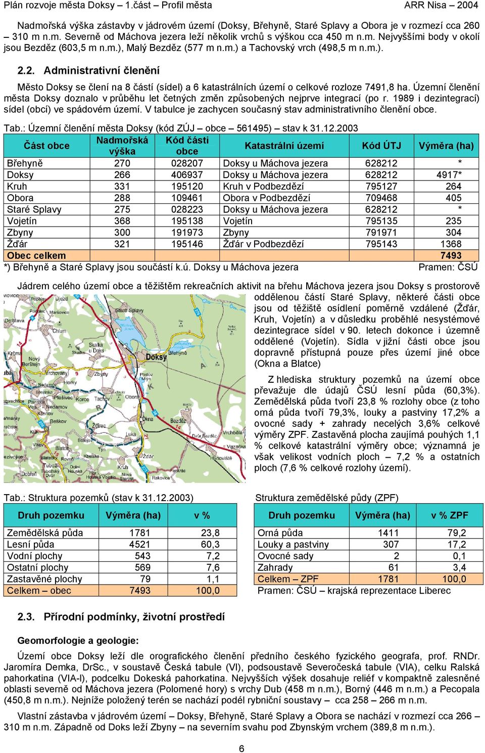 Územní členění města Doksy doznalo v průběhu let četných změn způsobených nejprve integrací (po r. 1989 i dezintegrací) sídel (obcí) ve spádovém území.